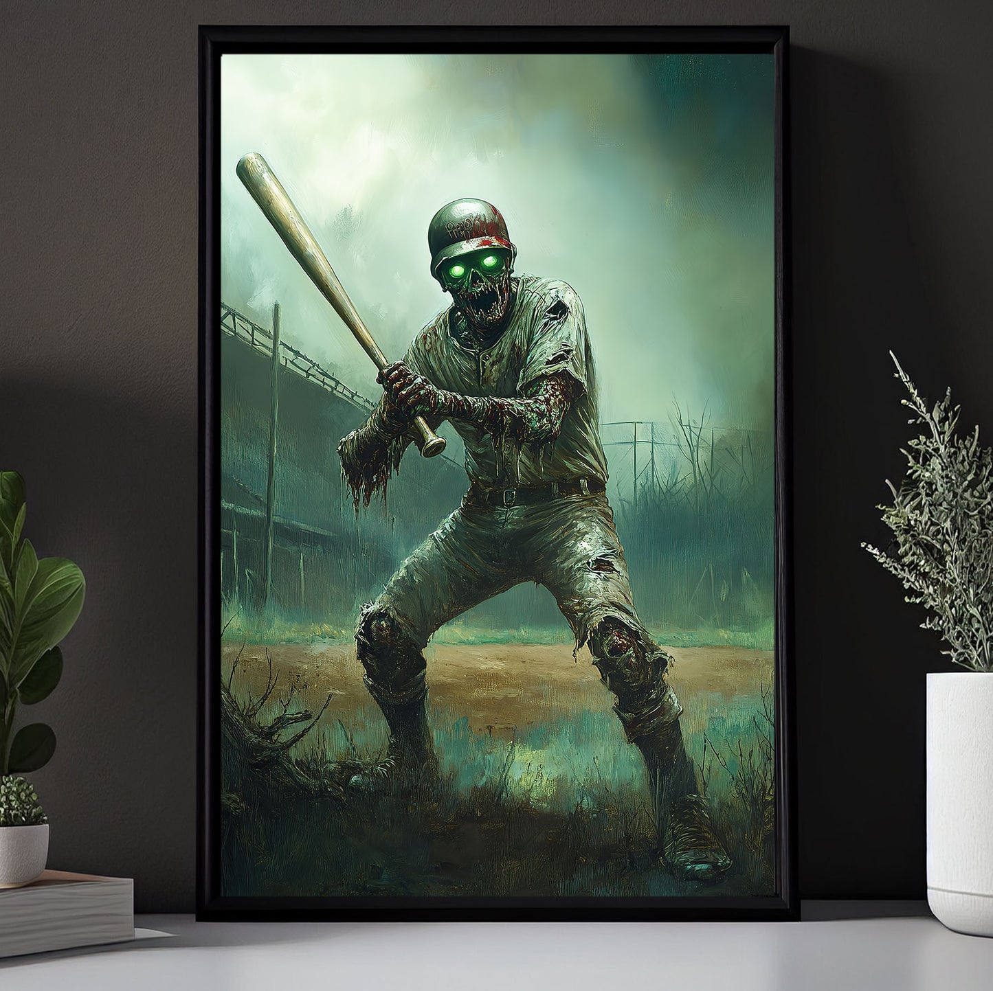 Zombie Outfielder, Baseball Canvas Painting, Spooky Season Wall Art Decor, Halloween Poster Gift For Baseball Lovers