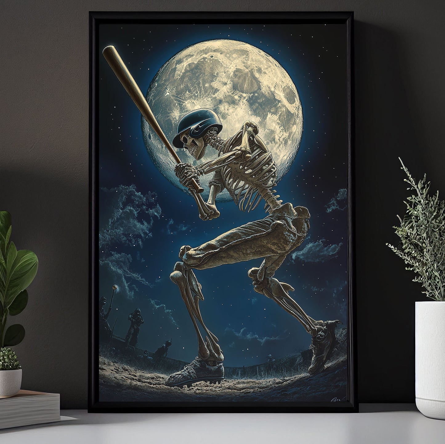 Skeleton Home Run, Baseball Canvas Painting, Spooky Season Wall Art Decor, Halloween Poster Gift For Baseball Lovers