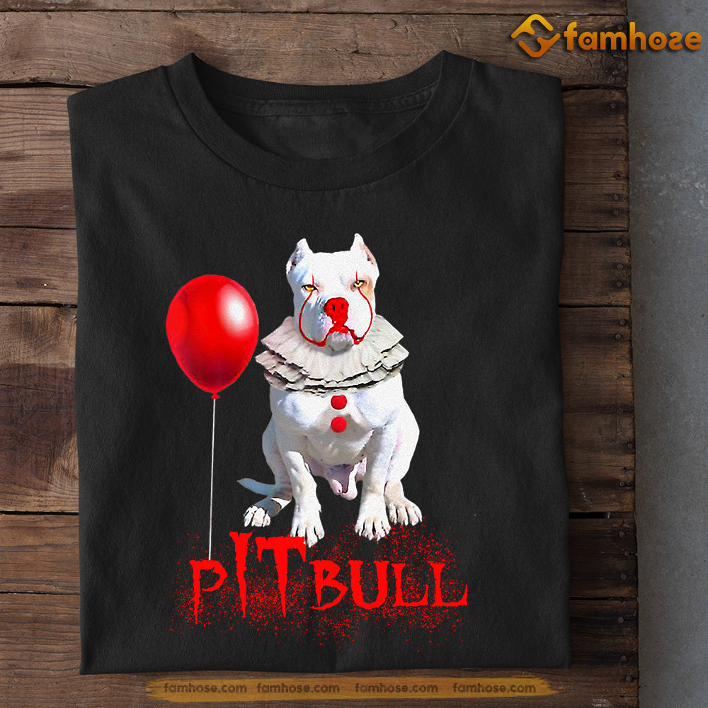 Cool Halloween Pitbull Dog T-shirt, Pitbull Holding A Balloon, Gift For Dog Lovers, Dog Owners, Dog Tees