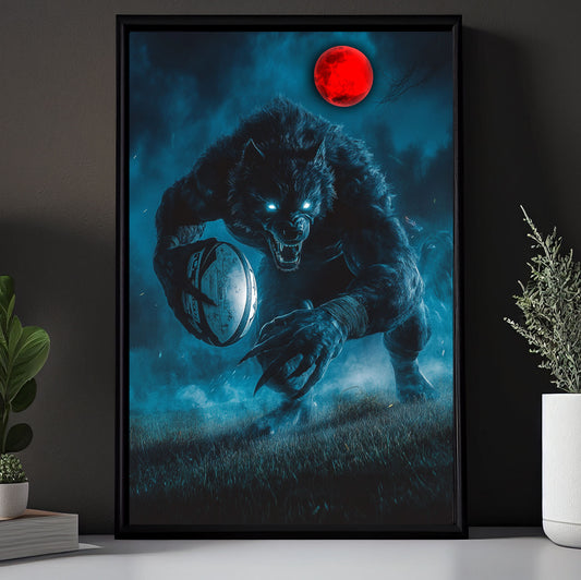 Howling Scramble, Rugby Canvas Painting, Spooky Season Wall Art Decor, Halloween Poster Gift For Rugby Lovers