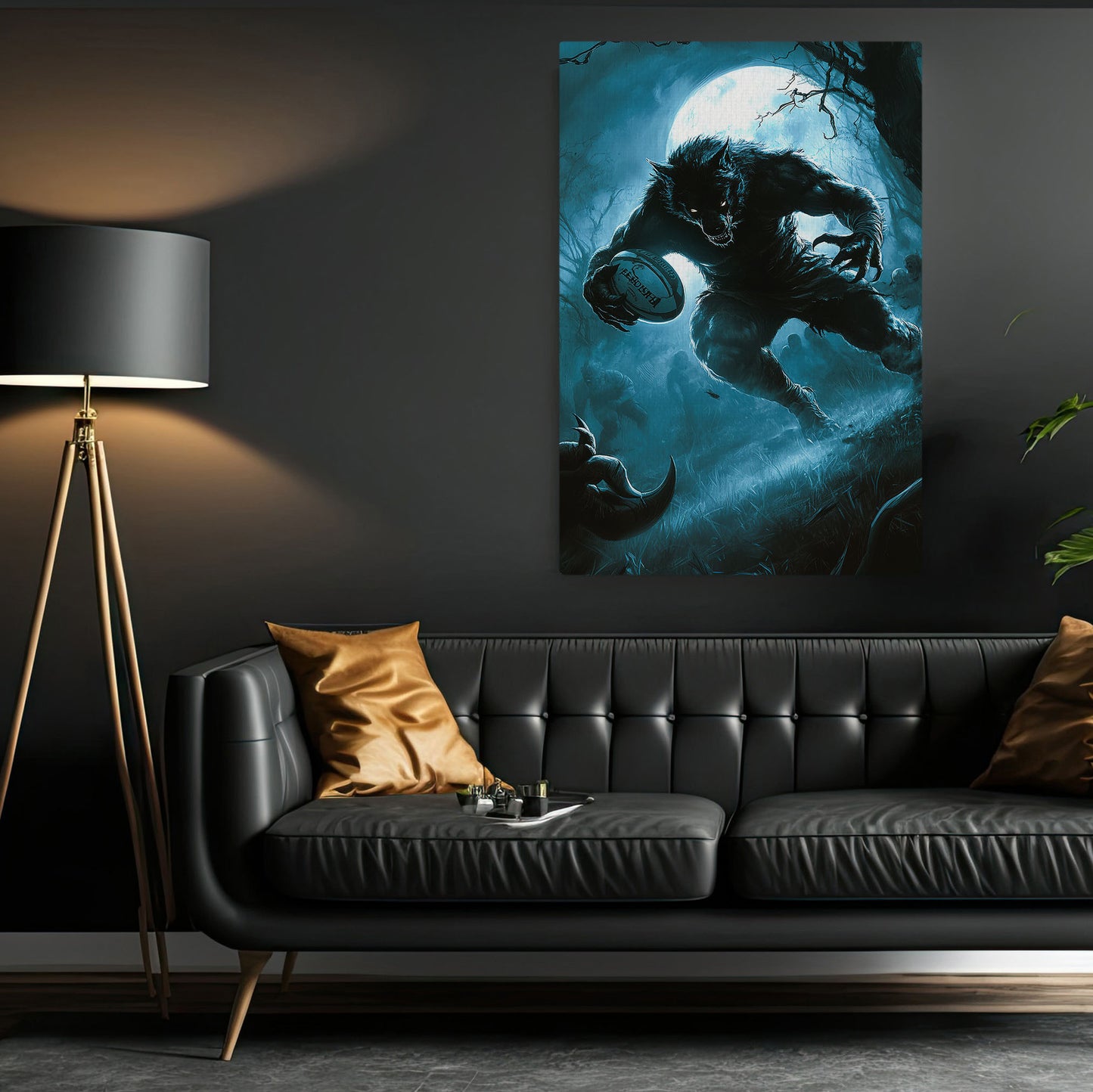 Werewolf’s Fierce Tackle, Rugby Canvas Painting, Spooky Season Wall Art Decor, Halloween Poster Gift For Rugby Lovers