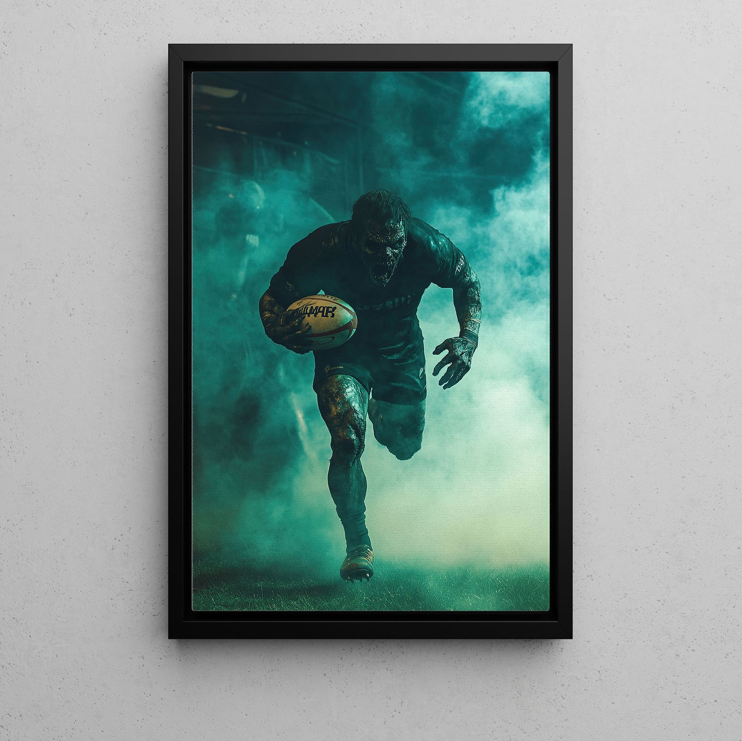 Zombie’s Blood-Curdling Try, Rugby Canvas Painting, Spooky Season Wall Art Decor, Halloween Poster Gift For Rugby Lovers