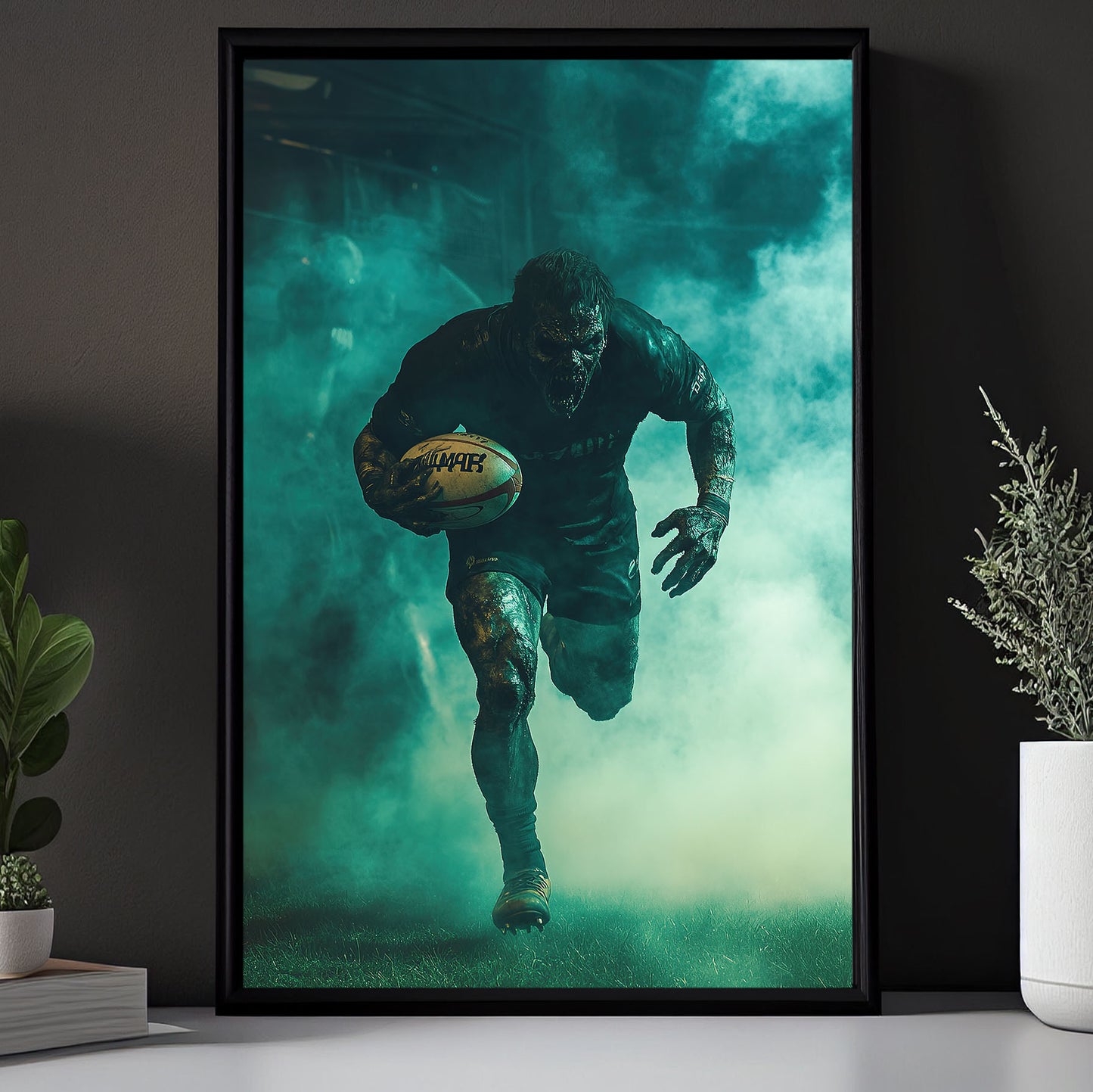 Zombie’s Blood-Curdling Try, Rugby Canvas Painting, Spooky Season Wall Art Decor, Halloween Poster Gift For Rugby Lovers