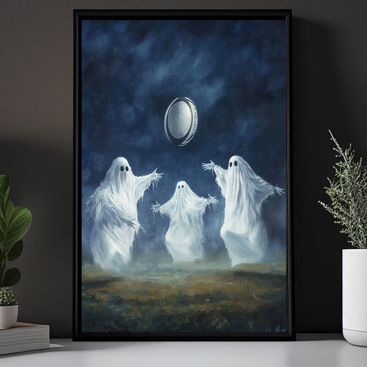 A Ghostly Encounter, Rugby Canvas Painting, Spooky Season Wall Art Decor, Halloween Poster Gift For Rugby Lovers