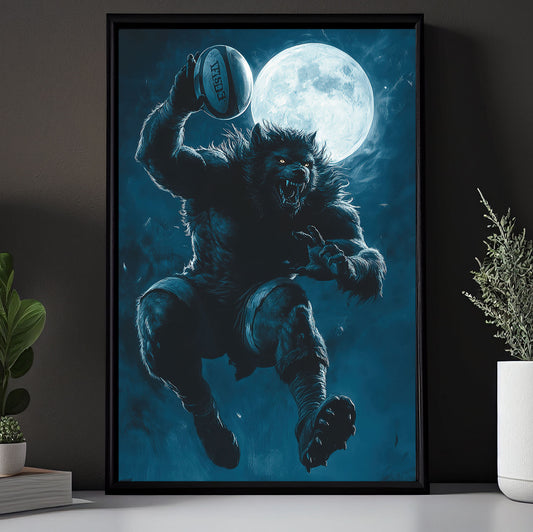 Lunar Tackle, Rugby Canvas Painting, Spooky Season Wall Art Decor, Halloween Poster Gift For Rugby Lovers