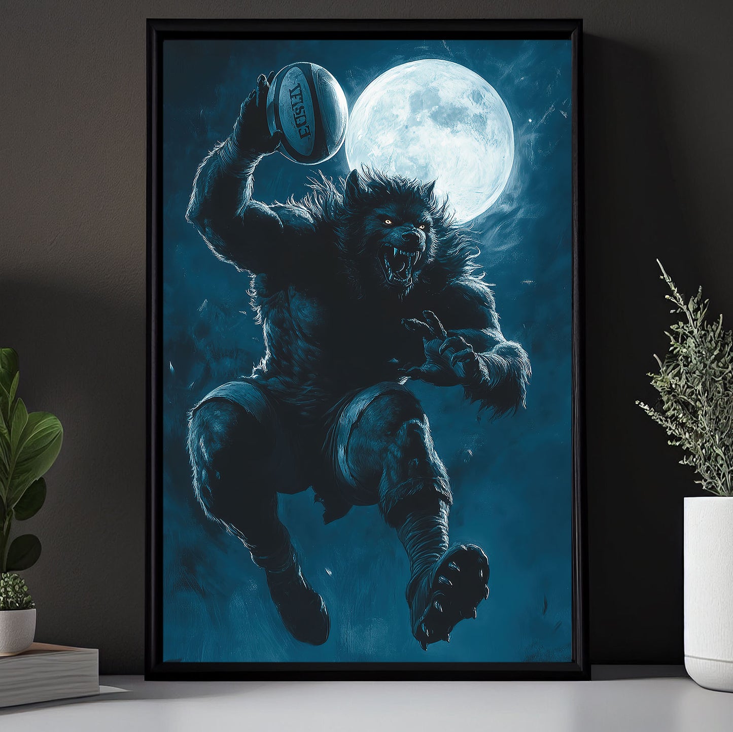 Werewolf’s Fierce Tackle, Rugby Canvas Painting, Spooky Season Wall Art Decor, Halloween Poster Gift For Rugby Lovers