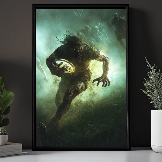 Zombie’s Try Dive, Rugby Canvas Painting, Spooky Season Wall Art Decor, Halloween Poster Gift For Rugby Lovers