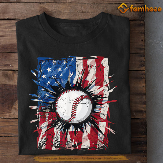 July 4th Baseball T-shirt, Baseball Inside A USA Flag, Independence Day Gift For Baseball Lovers, Baseball Tees