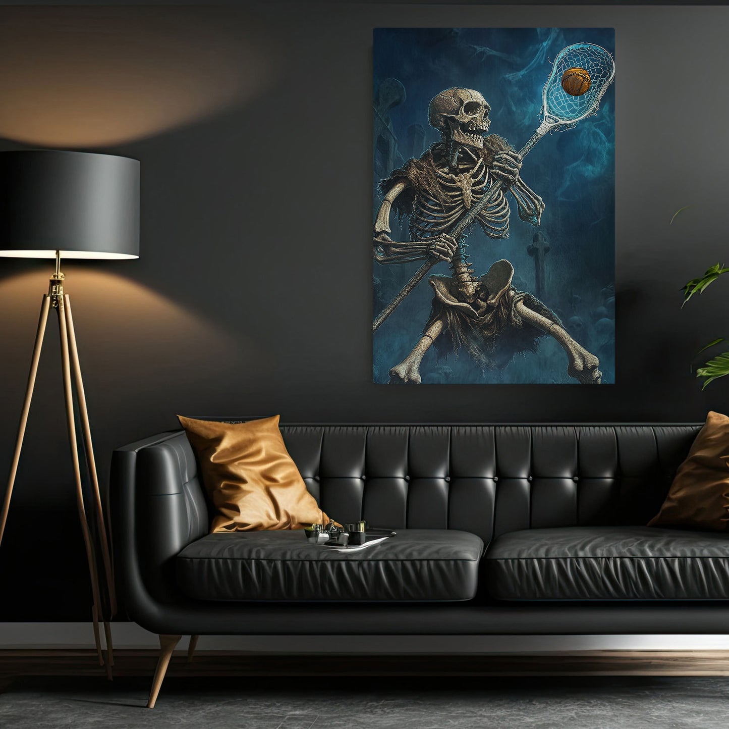 Bone Crunching Check, Lacrosse Canvas Painting, Spooky Season Wall Art Decor, Halloween Poster Gift For Lacrosse Lovers