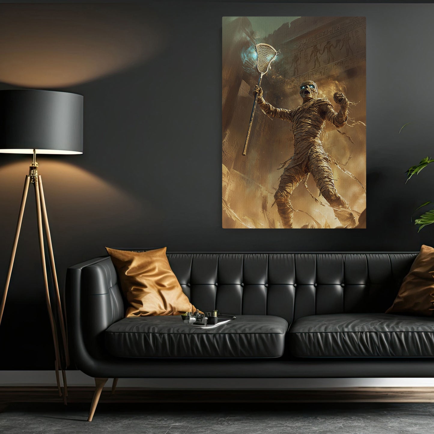 Ancient Goal Celebration, Lacrosse Canvas Painting, Spooky Season Wall Art Decor, Halloween Poster Gift For Lacrosse Lovers