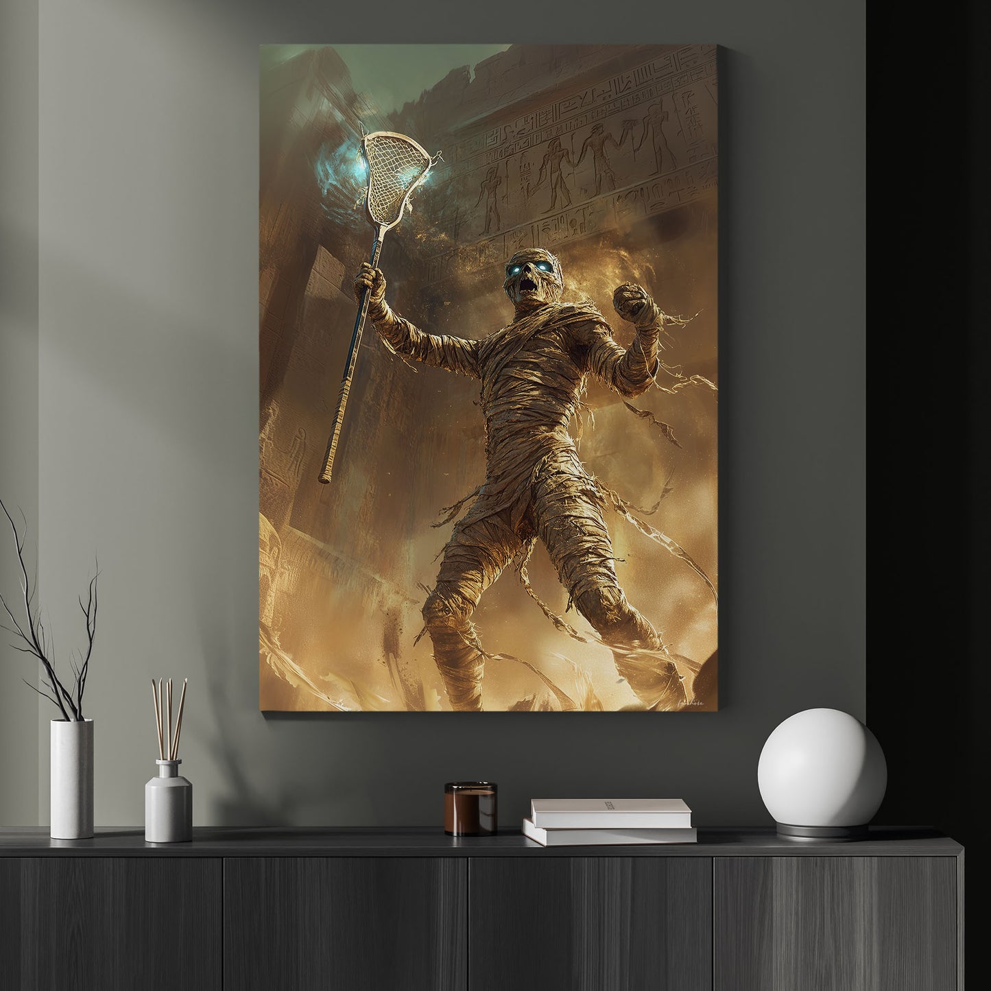 Ancient Goal Celebration, Lacrosse Canvas Painting, Spooky Season Wall Art Decor, Halloween Poster Gift For Lacrosse Lovers