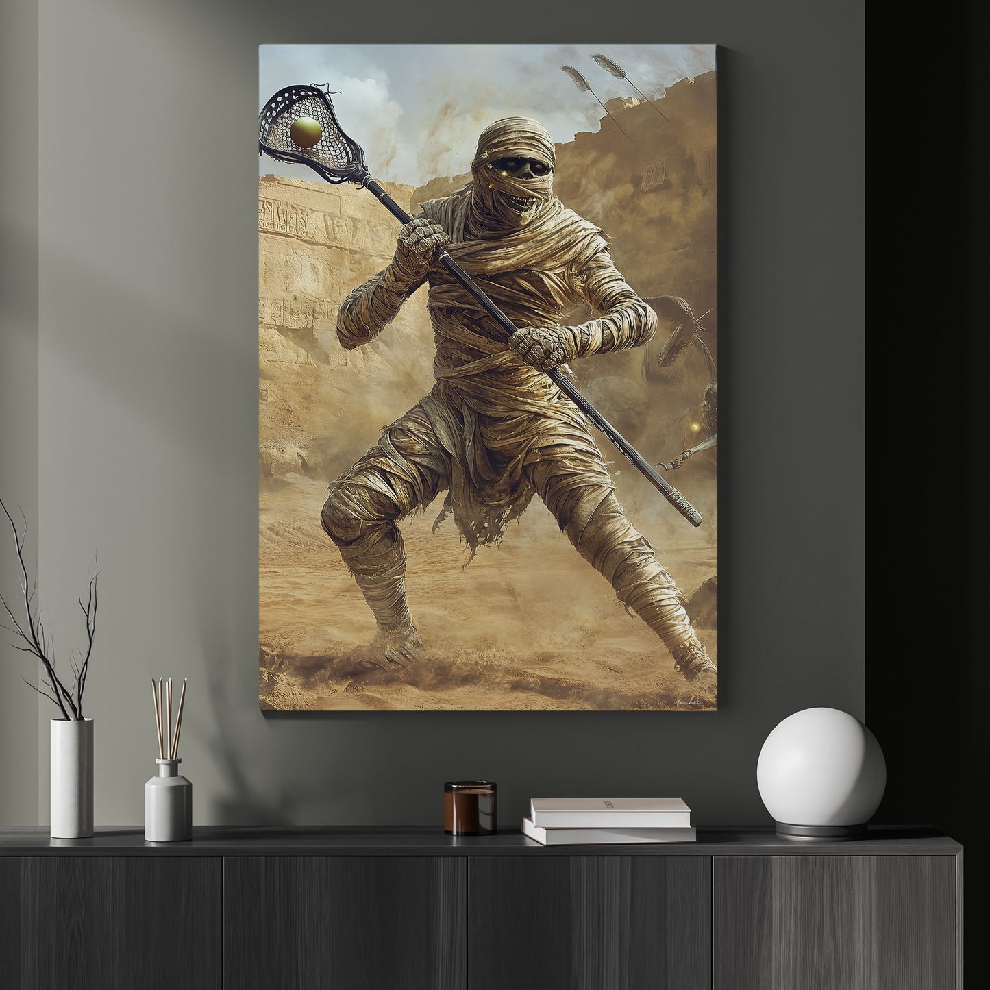 Funny Halloween Lacrosse Canvas Painting, Mummy’s Quick Wrap, Halloween Sport Wall Art Decor, Halloween Poster Gift For Lacrosse Lovers