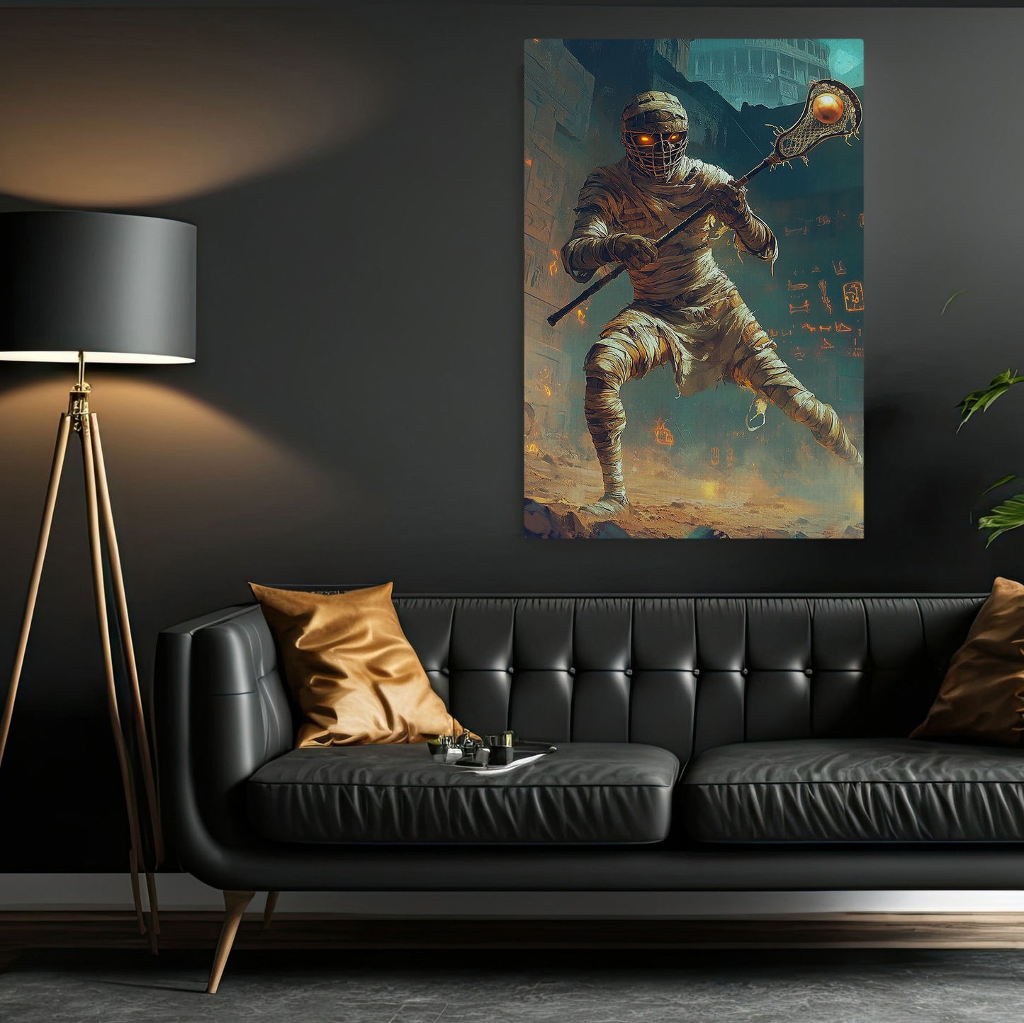 Mummy’s Ancient Attack, Lacrosse Canvas Painting, Spooky Season Wall Art Decor, Halloween Poster Gift For Lacrosse Lovers