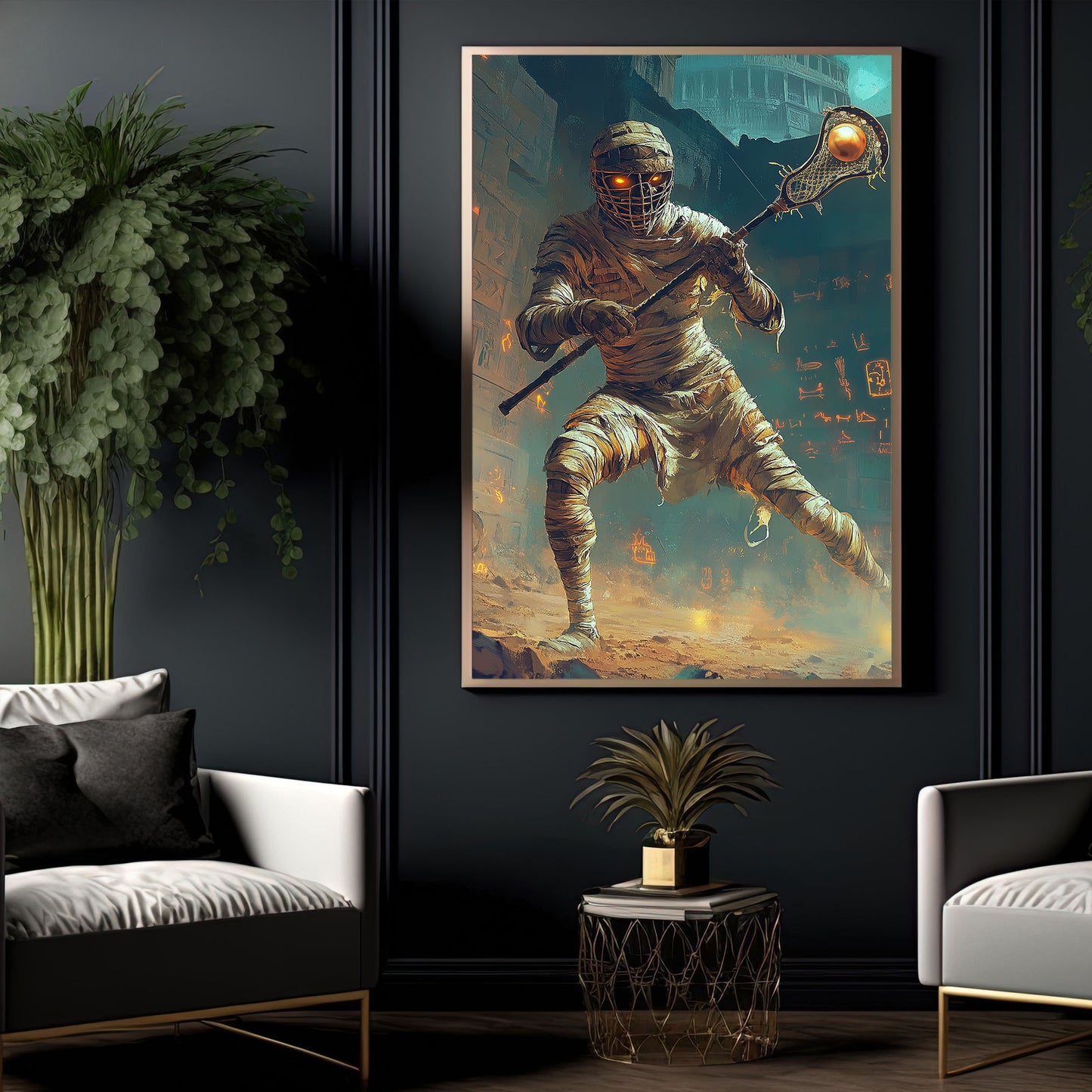 Mummy’s Ancient Attack, Lacrosse Canvas Painting, Spooky Season Wall Art Decor, Halloween Poster Gift For Lacrosse Lovers