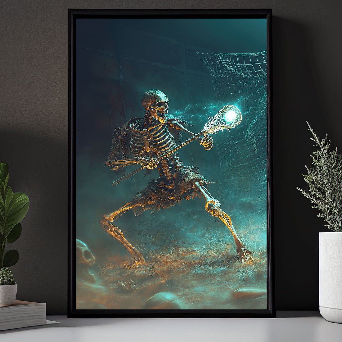 Bone Rattle Shot, Lacrosse Canvas Painting, Spooky Season Wall Art Decor, Halloween Poster Gift For Lacrosse Lovers