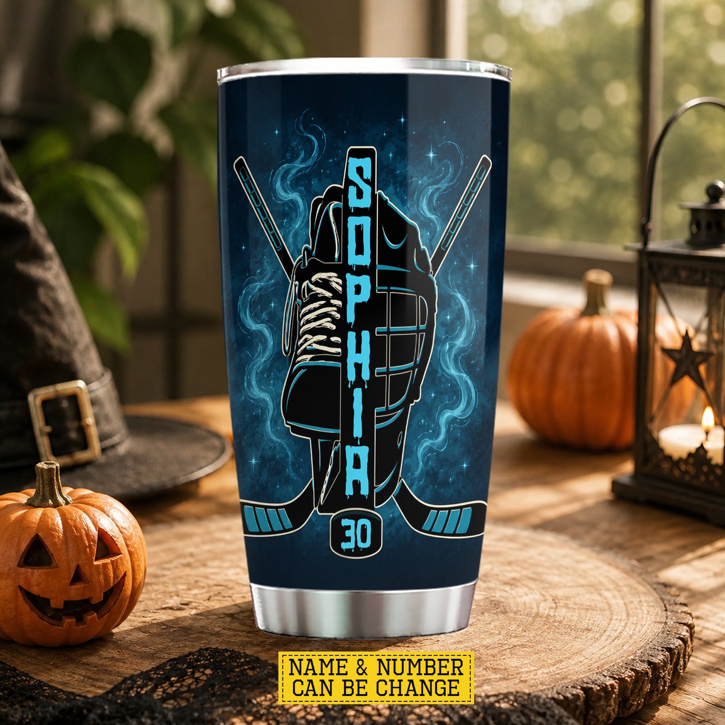 Personalized Halloween Witch Hockey Tumbler, My Broom Broke Now I Ride A Hockey Stick, Spooky Season Stainless Steel Tumbler, Travel Mug Tumblers Gift For Hockey Lover