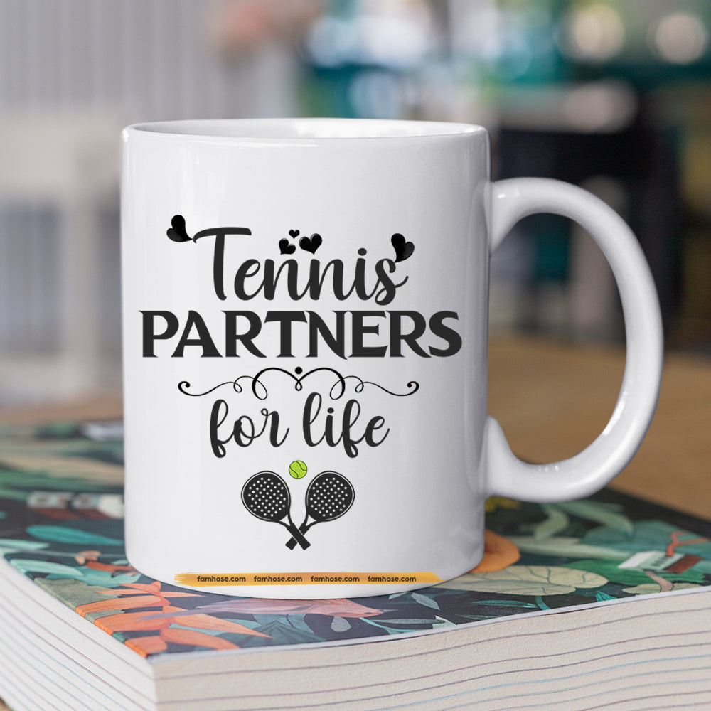 Personalized Tennis Couple Mug, Tennis Partners For Life, Best Valentine's Day Gift For Tennis-Loving Couple, Cups Gift For Your Loved Ones