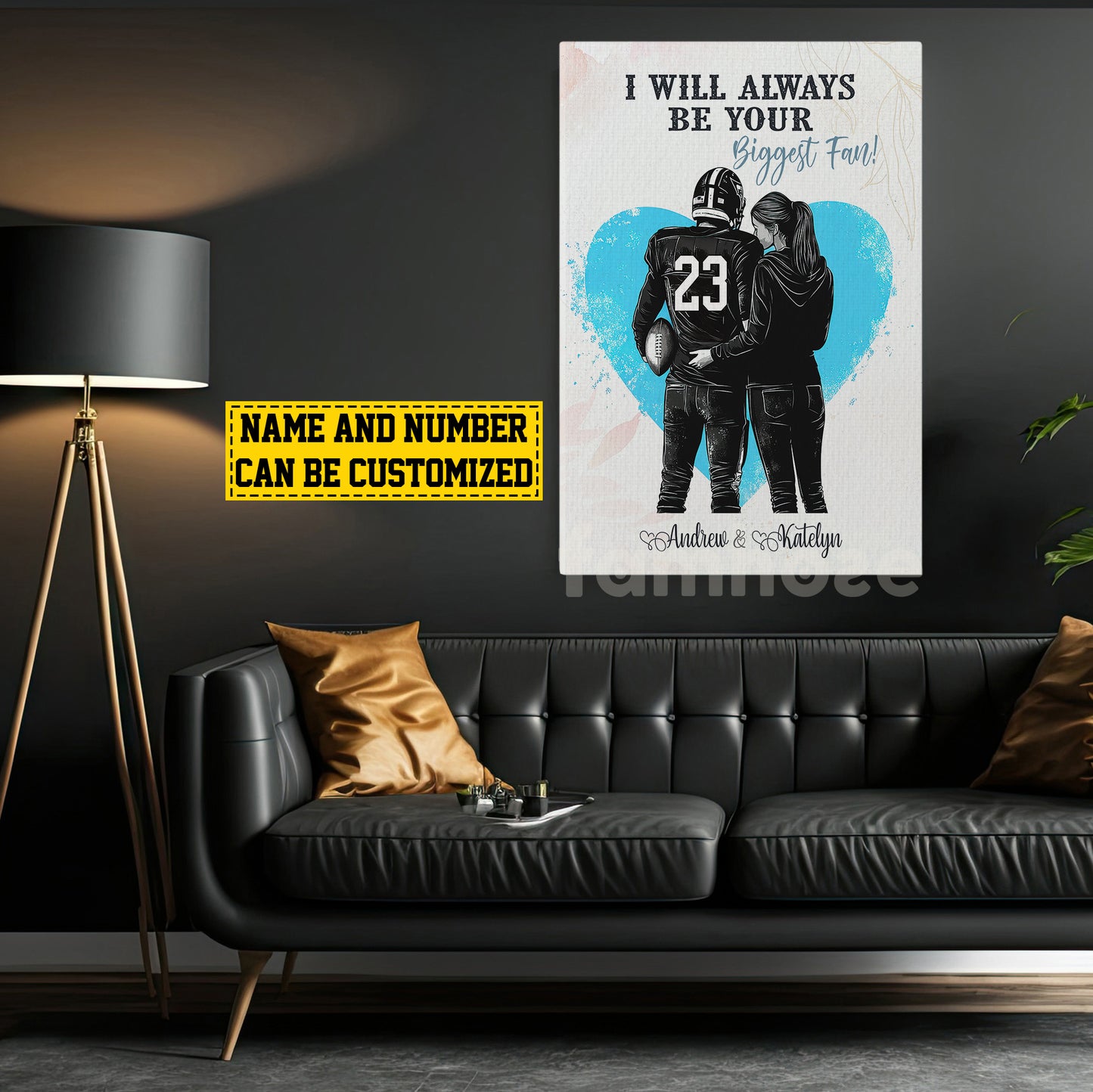 Romantic Personalized Football Couple Canvas Painting, I Will Always Be Your Biggest Fan Sports Wall Art Decor, Valentine's Day Poster Gift For Football-Loving Couple