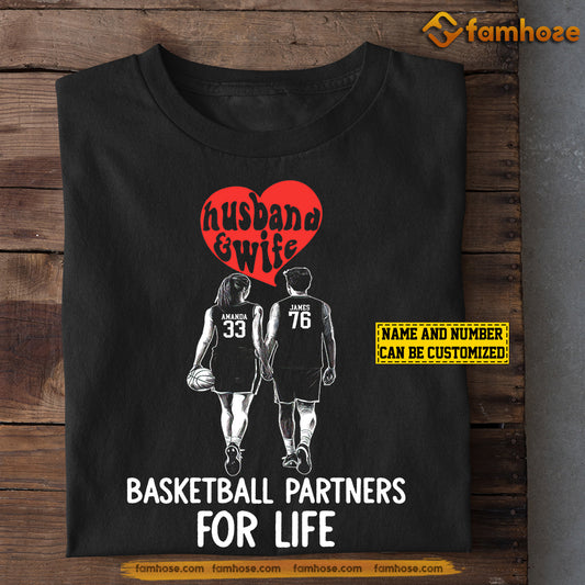 Funny Personalized Couple Basketball T-shirt, Basketball Partners For Life Tees Valentine's Day Gift For Husband & Wife Basketball, Basketball-Loving Couple