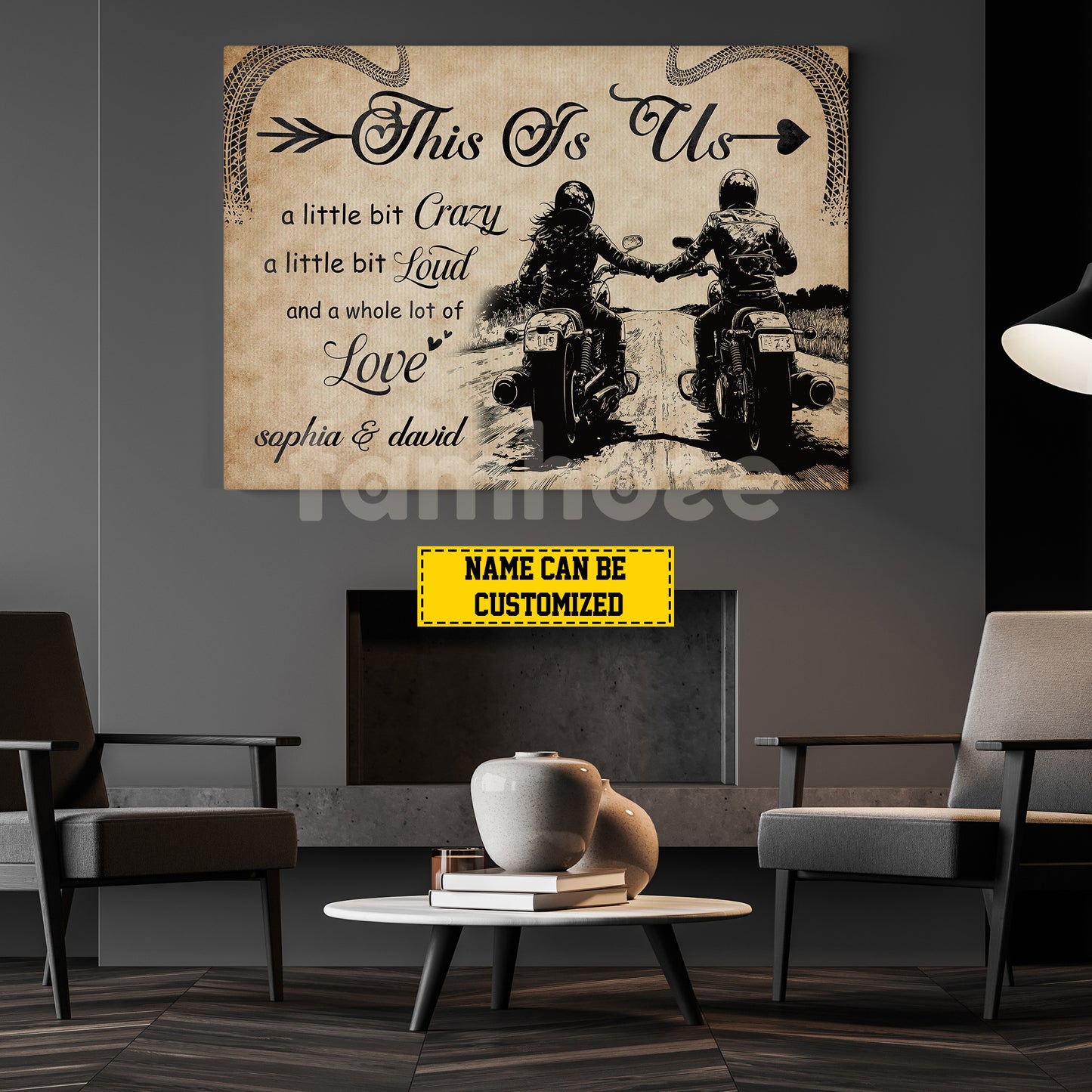 Vintage Personalized Couple Biker Canvas Painting, This Is Us Romantic Quotes Wall Art Decor, Poster Valentine's Day Gift For Motorcycle-Loving Couple