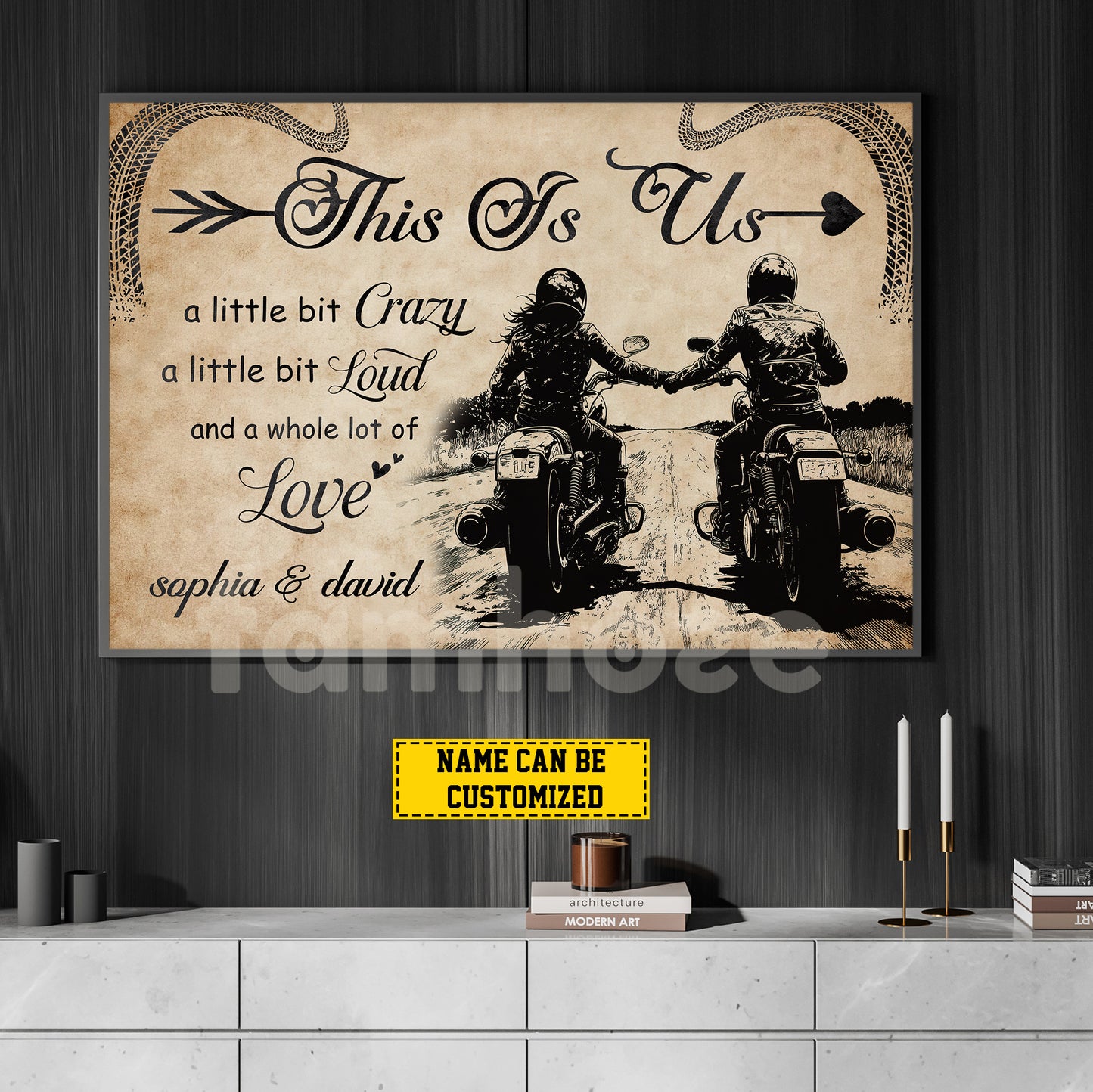 Vintage Personalized Couple Biker Canvas Painting, This Is Us Romantic Quotes Wall Art Decor, Poster Valentine's Day Gift For Motorcycle-Loving Couple