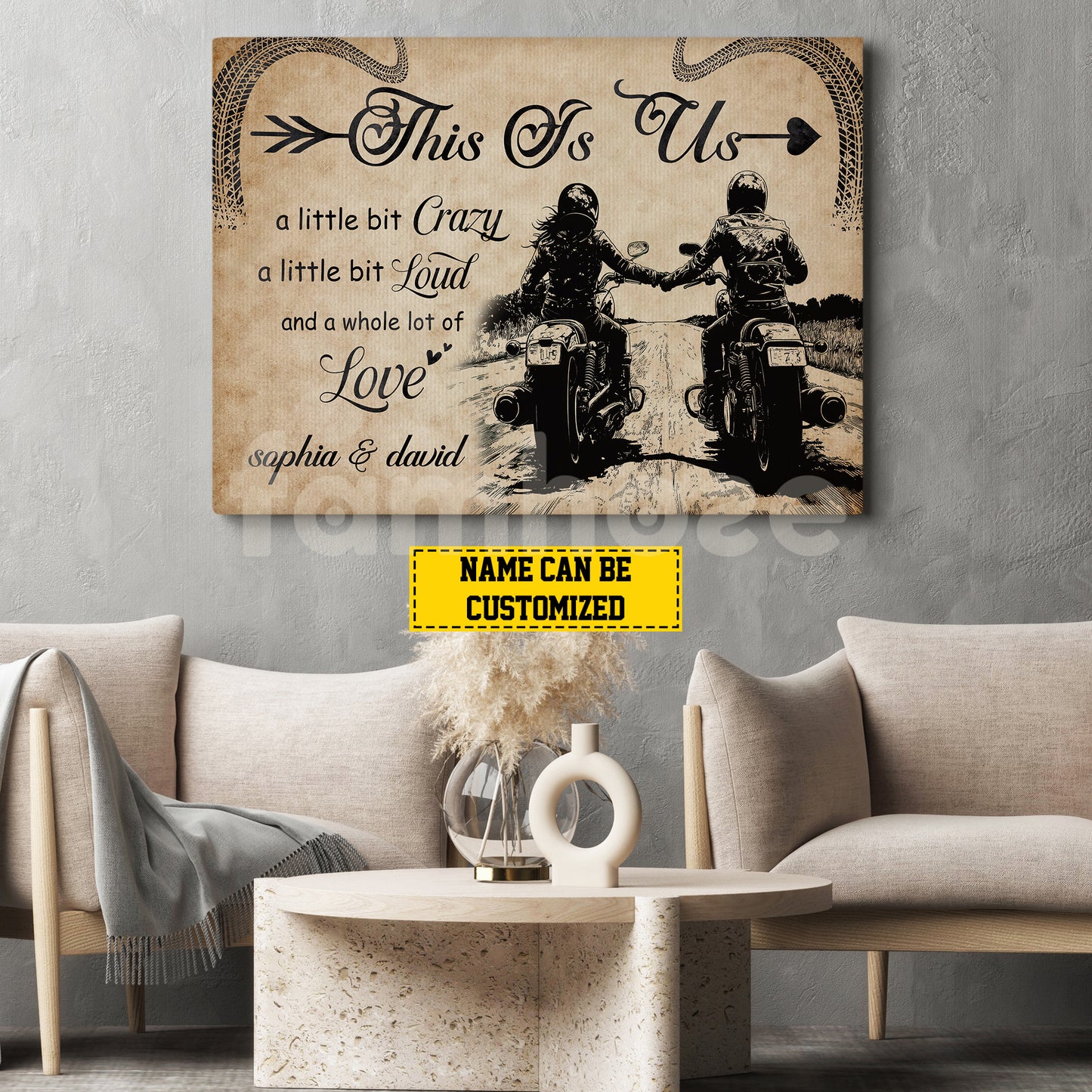 Vintage Personalized Couple Biker Canvas Painting, This Is Us Romantic Quotes Wall Art Decor, Poster Valentine's Day Gift For Motorcycle-Loving Couple