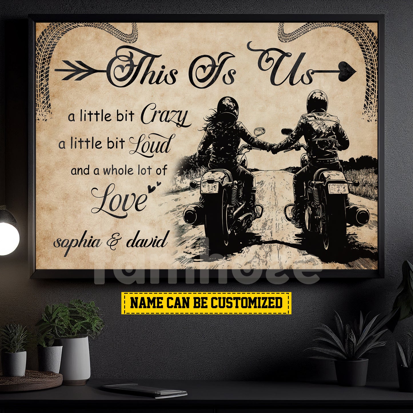 Vintage Personalized Couple Biker Canvas Painting, This Is Us Romantic Quotes Wall Art Decor, Poster Valentine's Day Gift For Motorcycle-Loving Couple