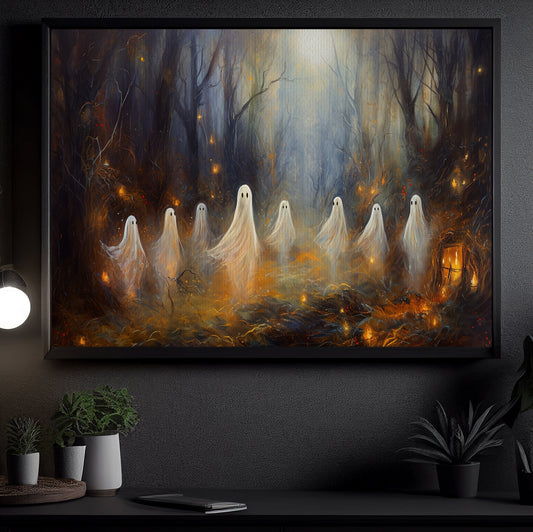 The Spooky Ghosts In Cemetery Dark Gothic Halloween Canvas Painting, Wall Art Decor - Dark Surreal Ghost Halloween Poster Gift