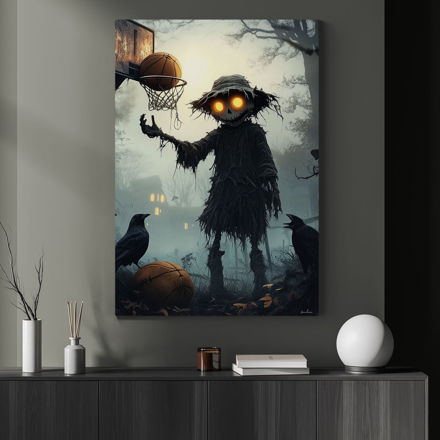 Harvest Block, Basketball Canvas Painting, Spooky Season Wall Art Decor, Halloween Poster Gift For Basketball Lovers