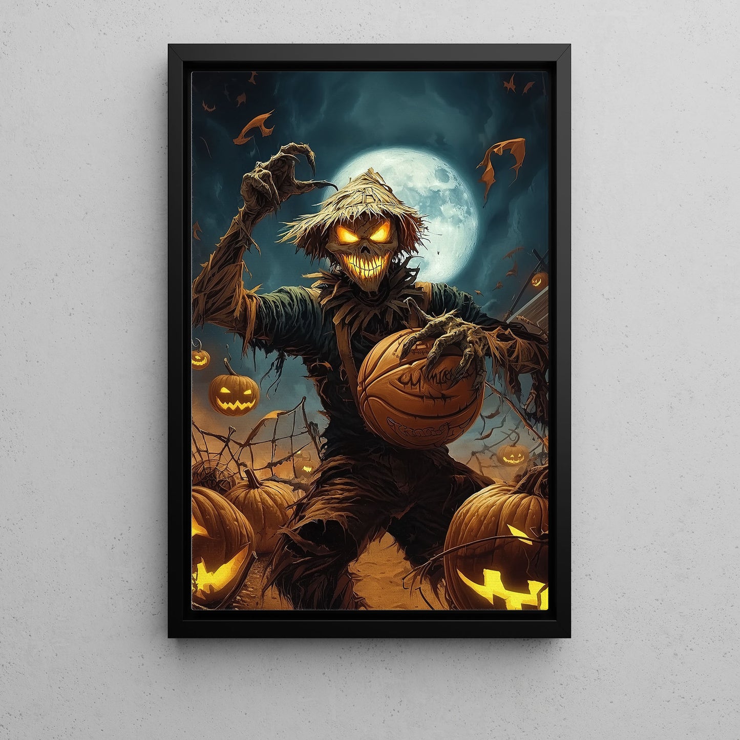 Scarecrow’s Creepy Crossover, Basketball Canvas Painting, Spooky Season Wall Art Decor, Halloween Poster Gift For Basketball Lovers