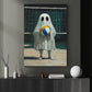 Ghost Plays Volleyball Canvas Painting, Spooky Season Wall Art Decor, Halloween Poster Gift For Volleyball Lovers