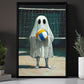 Ghost Plays Volleyball Canvas Painting, Spooky Season Wall Art Decor, Halloween Poster Gift For Volleyball Lovers