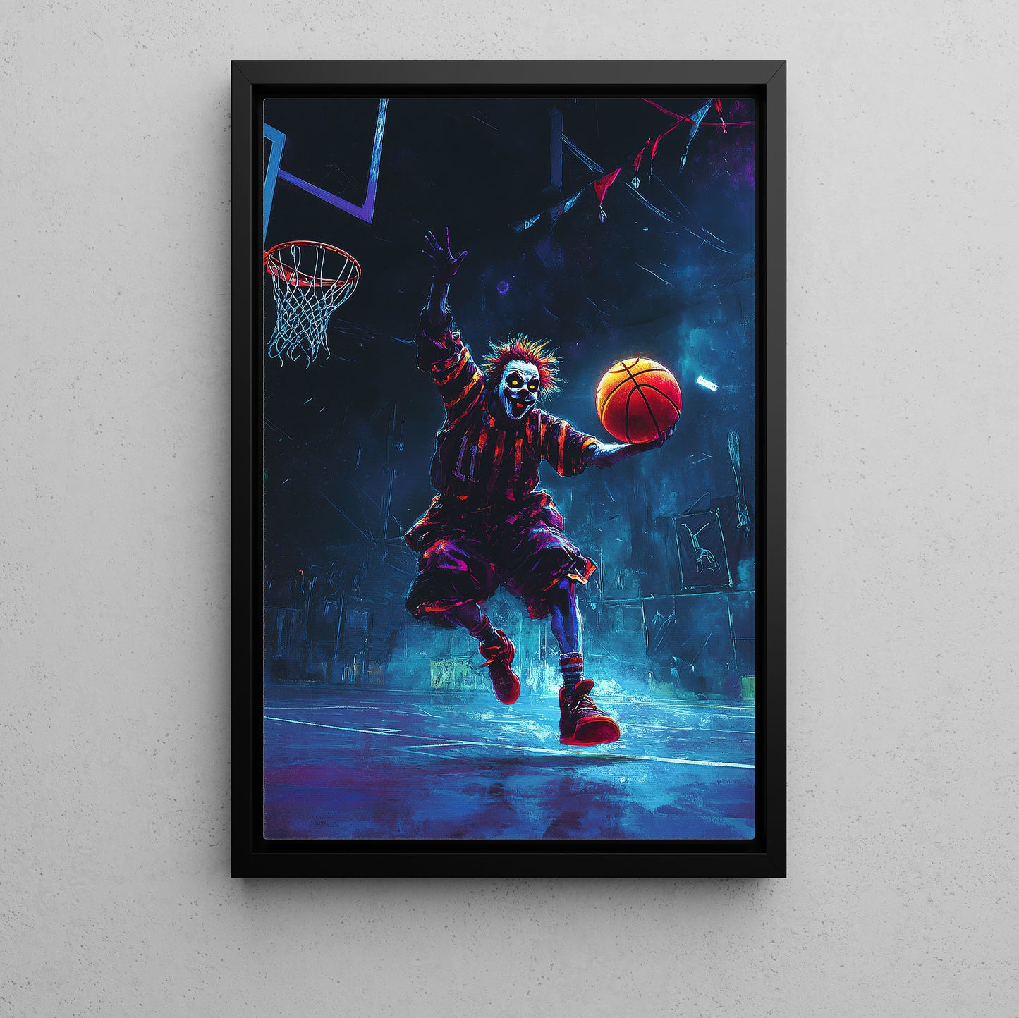 Clown’s Jump Shot, Basketball Canvas Painting, Spooky Season Wall Art Decor, Halloween Poster Gift For Basketball Lovers