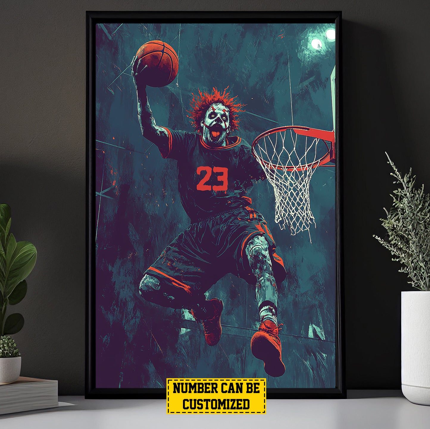 Terrifying Clown Slam Dunk, Basketball Canvas Painting, Spooky Season Wall Art Decor, Halloween Poster Gift For Basketball Lovers