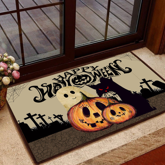 Spooky Halloween Cat Doormat, Happy Halloween, Housewarming Gift, Doormat Decor, Gift For Cat Lovers, Cat Owners