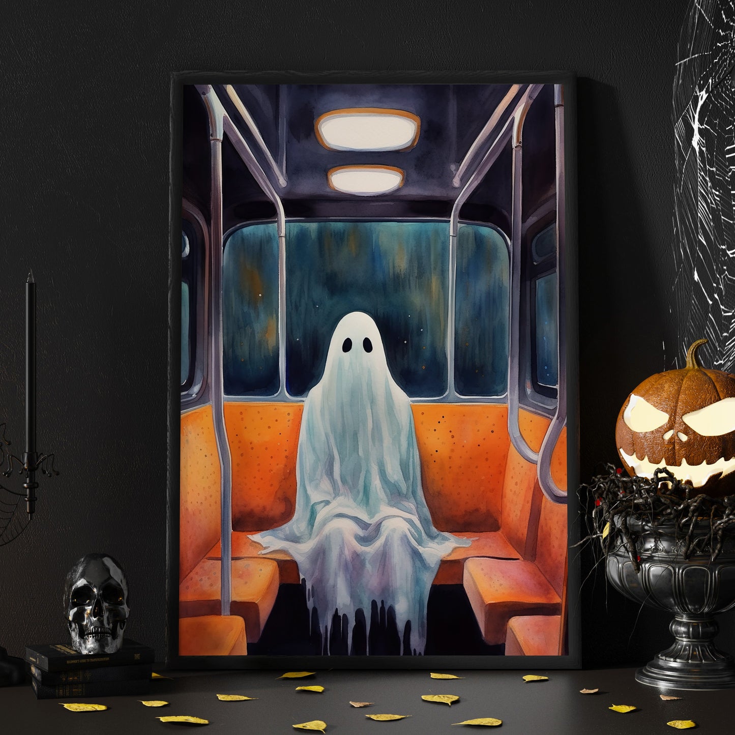 Alone Ghost In Subway Halloween Canvas Painting, Wall Art Decor - Dark Ghost Halloween Poster Gift