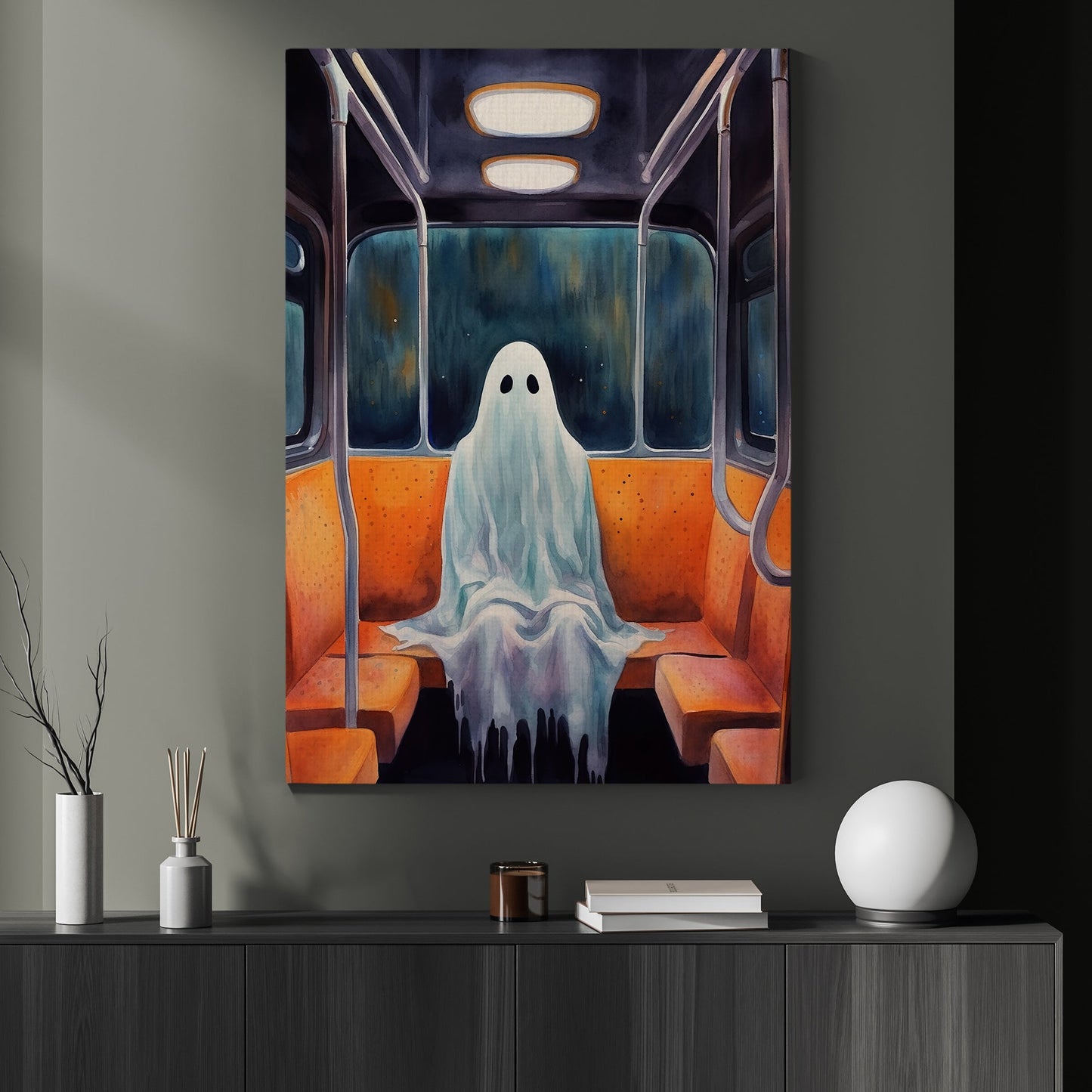 Alone Ghost In Subway Halloween Canvas Painting, Wall Art Decor - Dark Ghost Halloween Poster Gift