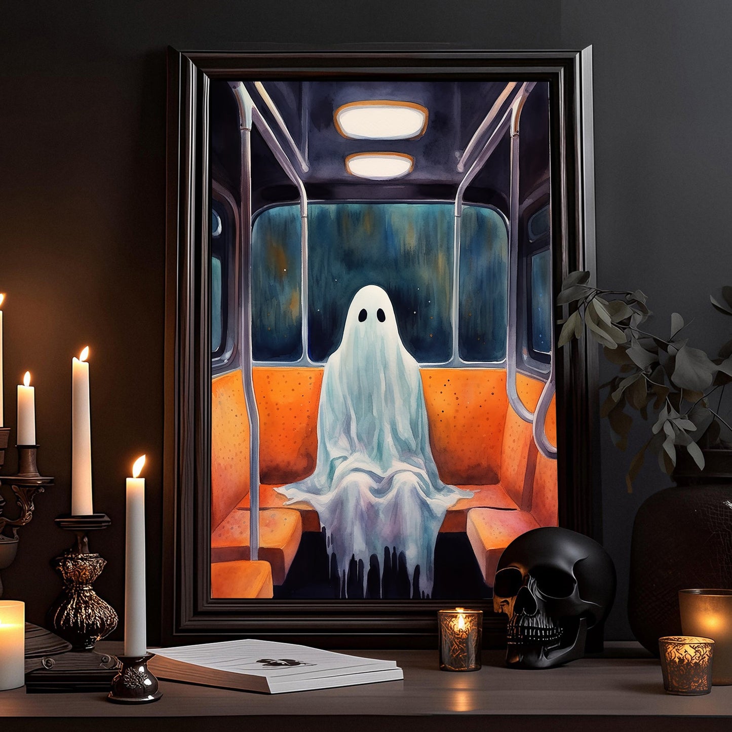 Alone Ghost In Subway Halloween Canvas Painting, Wall Art Decor - Dark Ghost Halloween Poster Gift