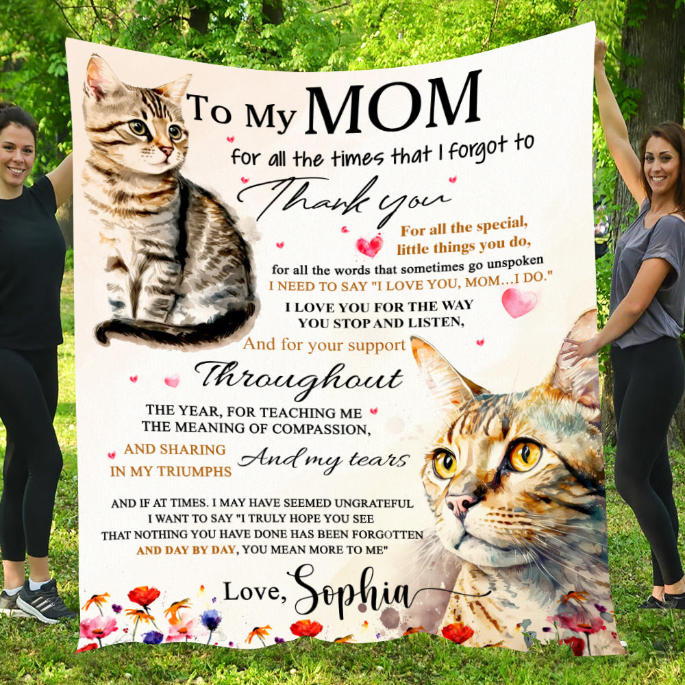 Cat Blanket, To My Mom Thank You For All The Special Things You Do Fleece Blanket - Sherpa Blanket Mother's Day Gift For Mom From Daughter