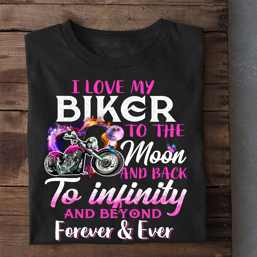 Valentine's Day Biker T-shirt, I Love My Biker To The Moon And Back, Romantic Valentines Gift For Motorcycle Lovers, Biker Tees