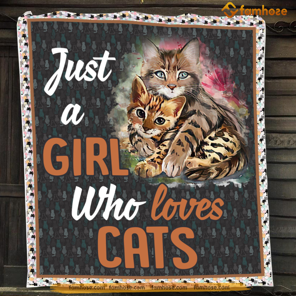 Cat Blanket, Just A Girl Who Loves Cats Fleece Blanket - Sherpa Blanket Gift For Cat Lover, Cat Owners