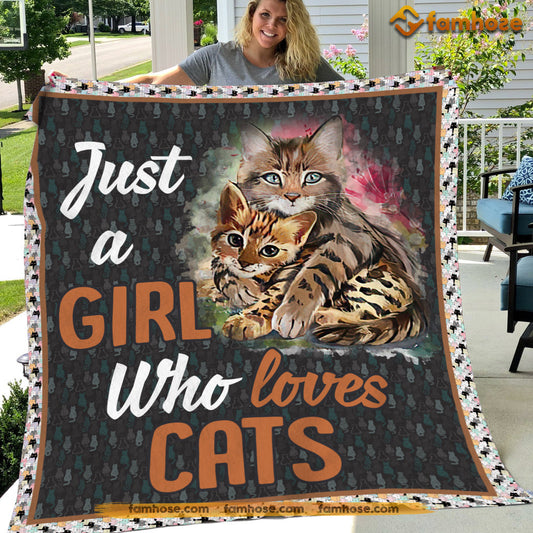 Cat Blanket, Just A Girl Who Loves Cats Fleece Blanket - Sherpa Blanket Gift For Cat Lover, Cat Owners