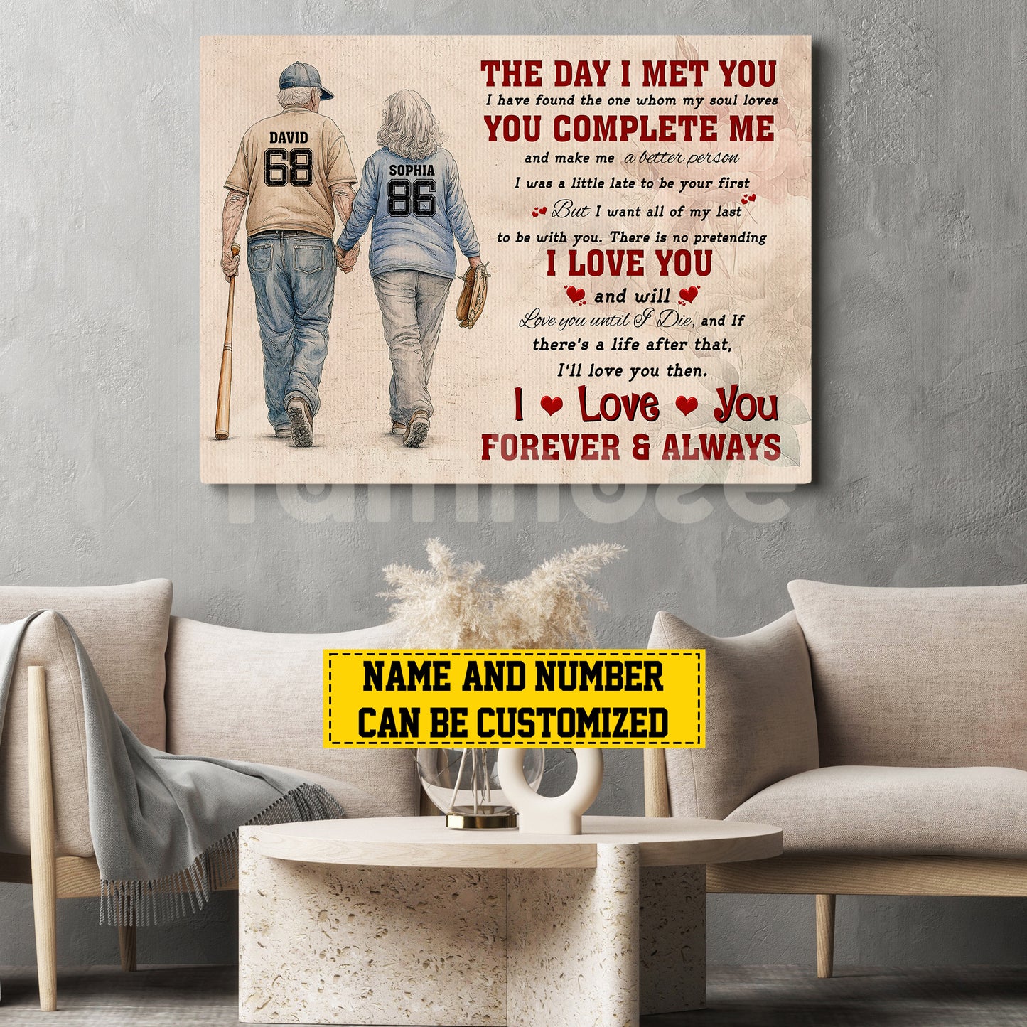 Personalized Baseball Old Couple Canvas Painting, The Day I Met You Romantic Quotes Wall Art Decor, Poster Valentine's Day Gift For Baseball-Loving Couple