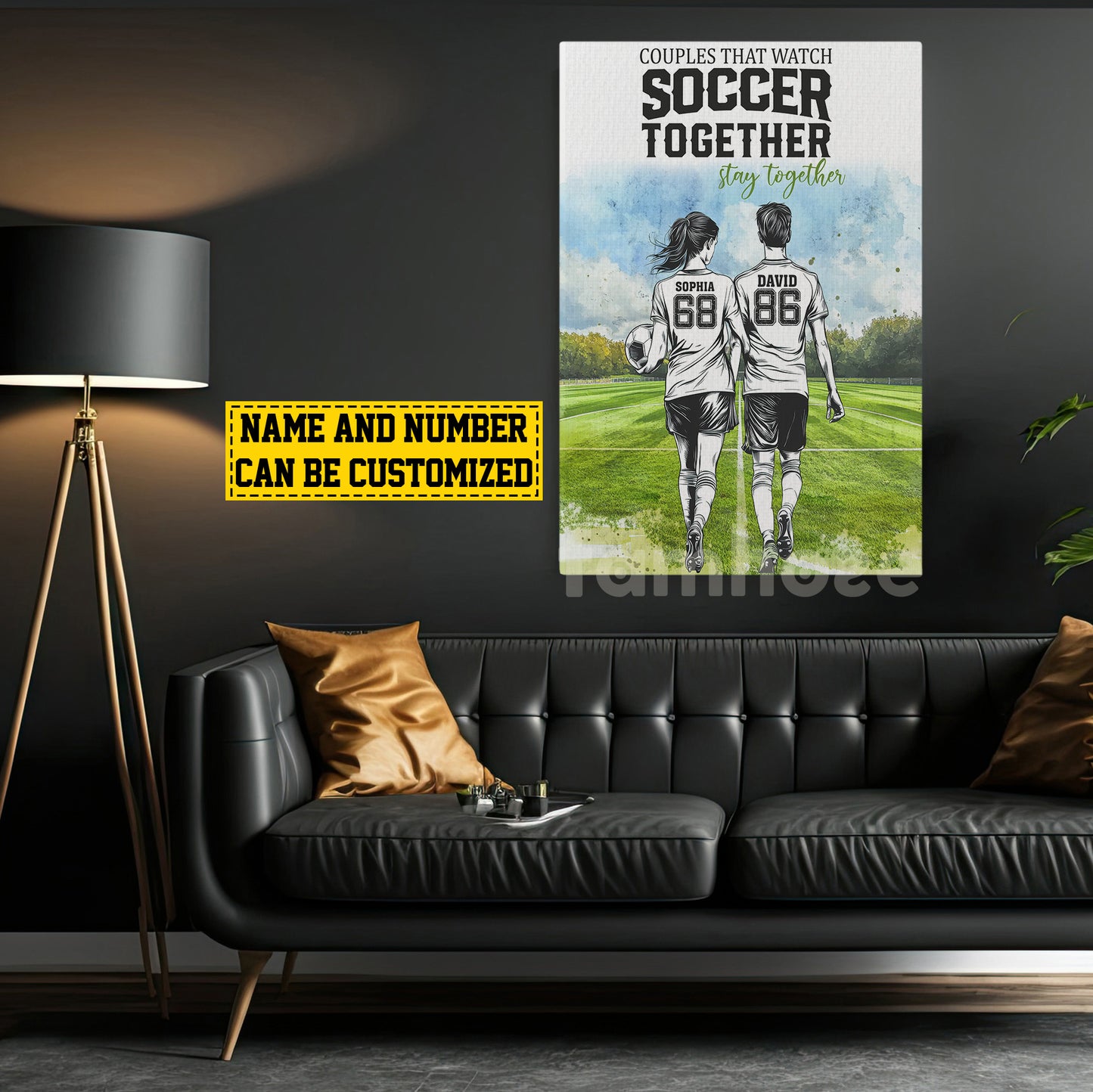 Romantic Personalized Soccer Couple Canvas Painting, Soccer Together Sports Wall Art Decor, Valentine's Day Poster Gift For Soccer-Loving Couple