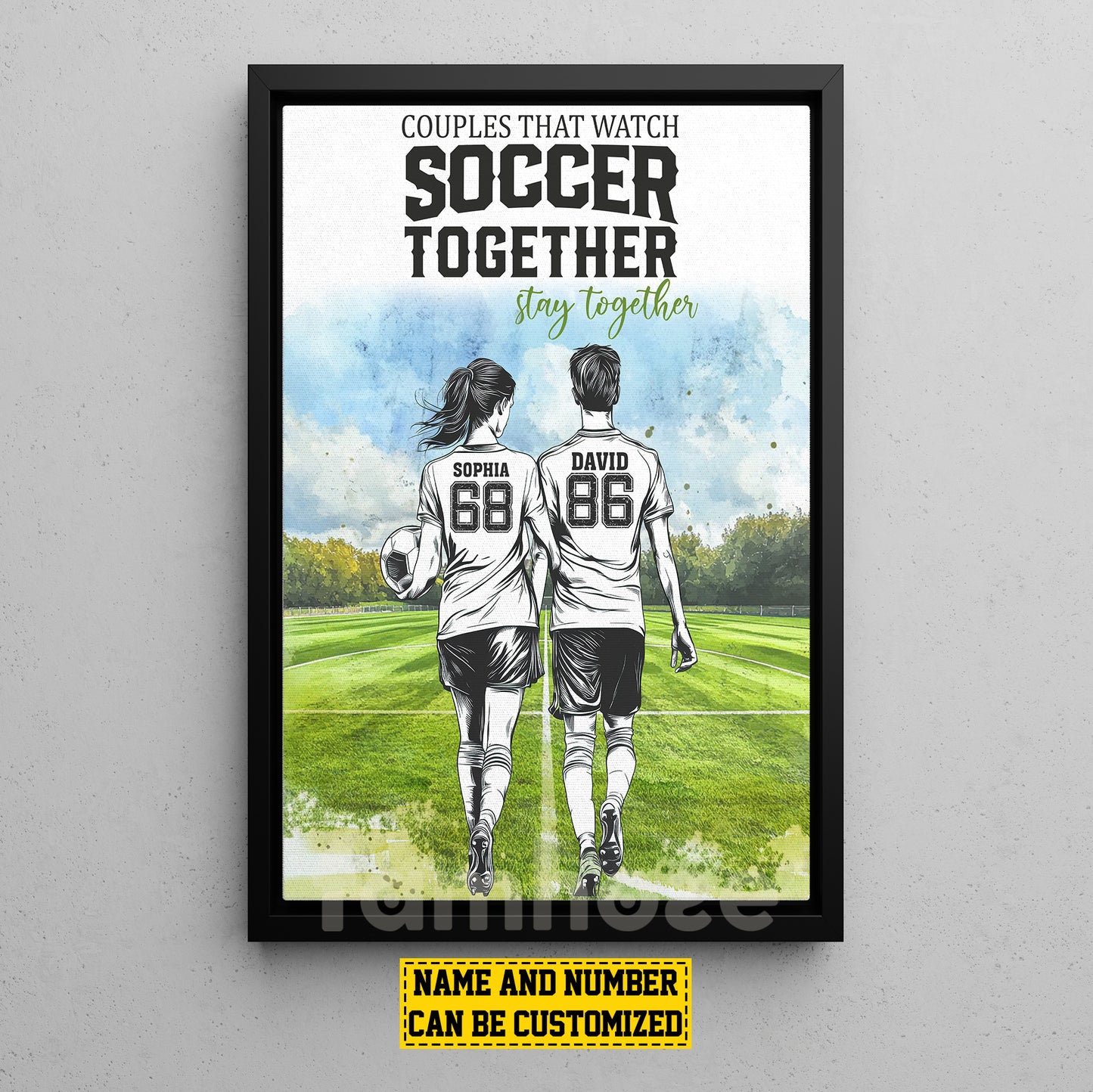 Romantic Personalized Soccer Couple Canvas Painting, Soccer Together Sports Wall Art Decor, Valentine's Day Poster Gift For Soccer-Loving Couple