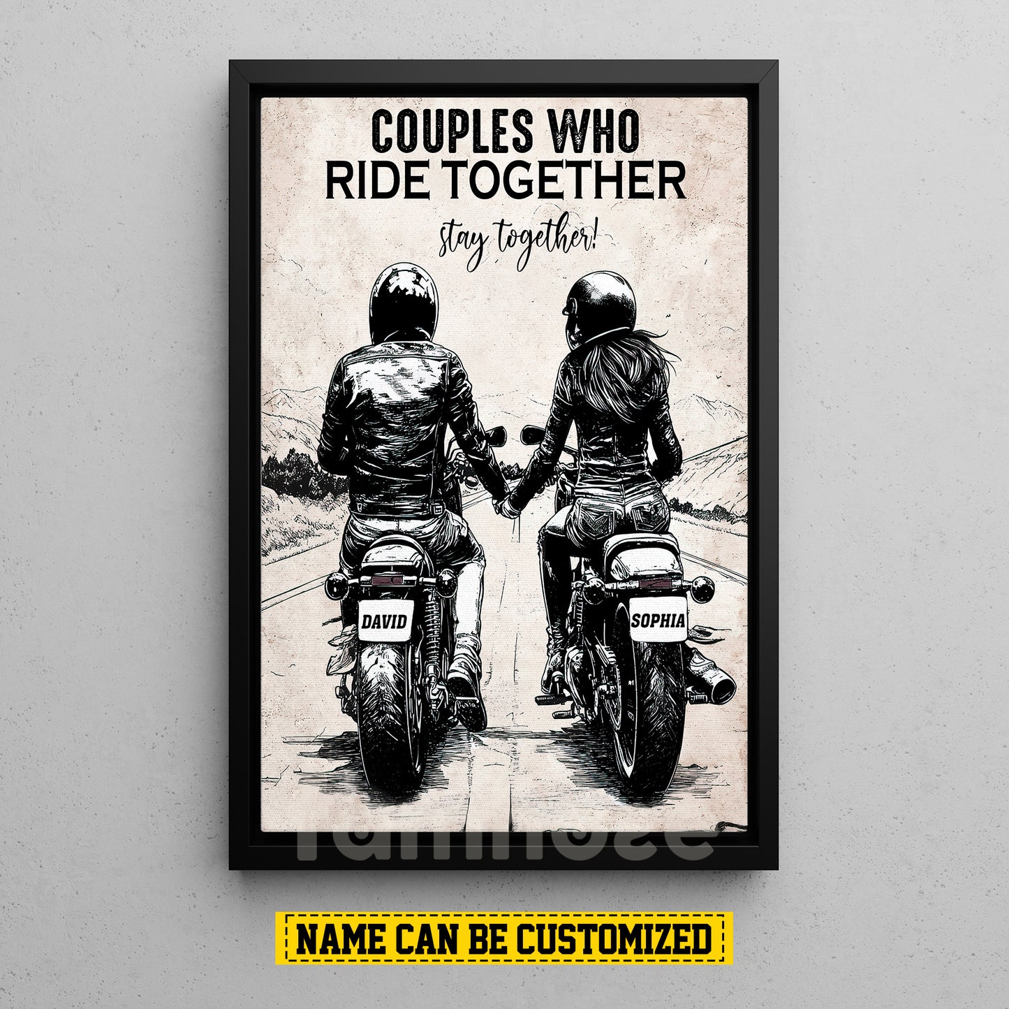 Romantic Personalized Biker Couple Canvas Painting, Couples Who Ride Together, Stay Together Sports Wall Art Decor, Valentine's Day Poster Gift For Soccer-Loving Couple