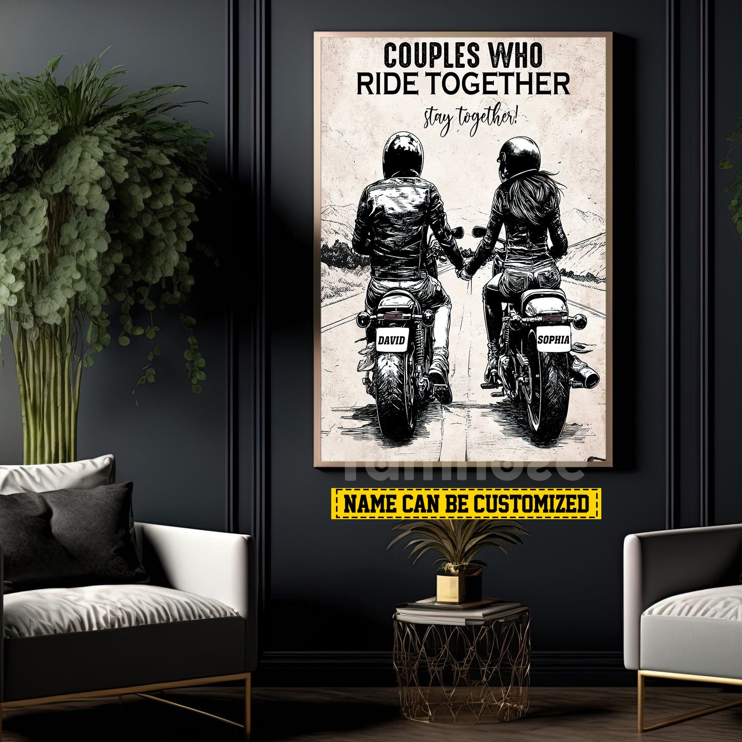 Romantic Personalized Biker Couple Canvas Painting, Couples Who Ride Together, Stay Together Sports Wall Art Decor, Valentine's Day Poster Gift For Soccer-Loving Couple