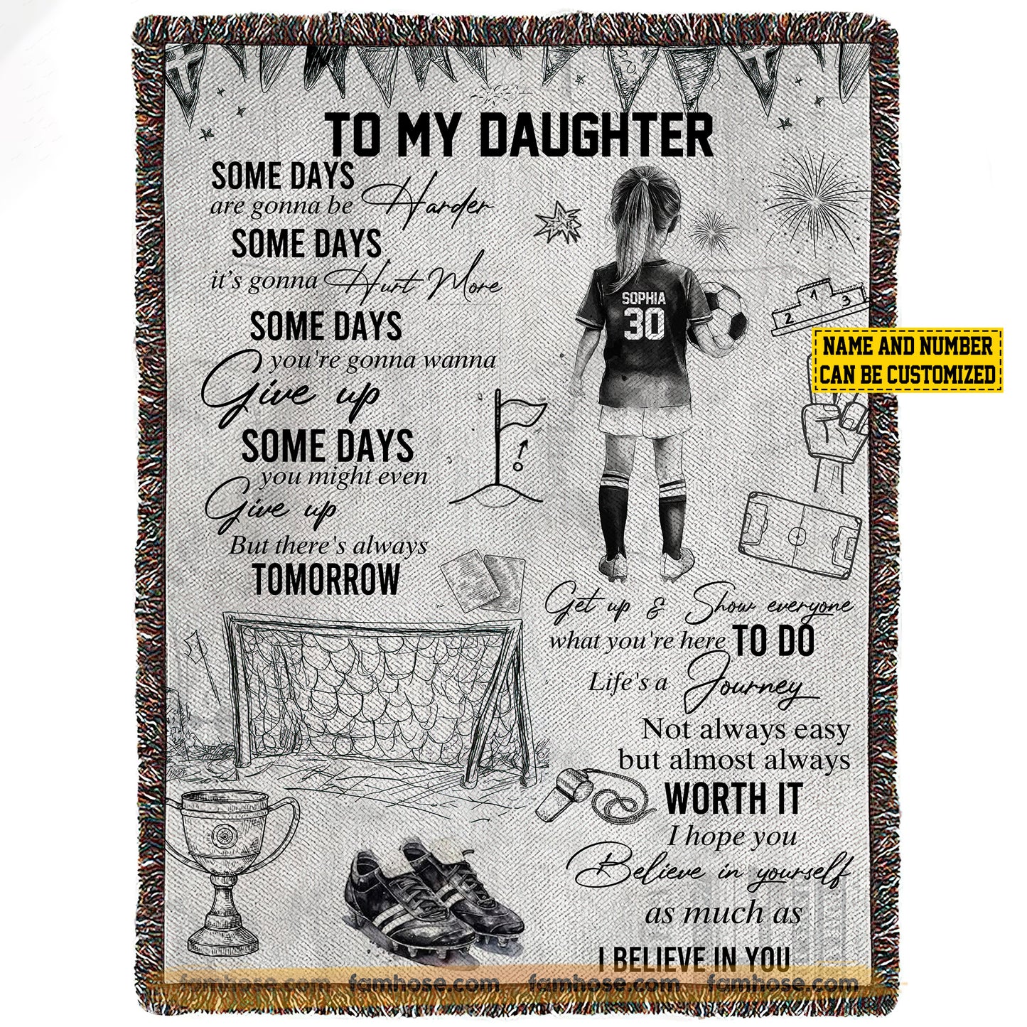 Personalized Soccer Girl Fleece Blanket, To My Daughter Believe In You Woven Blanket, Cool Sherpa Blanket Gift For Kids, Soccer Lovers