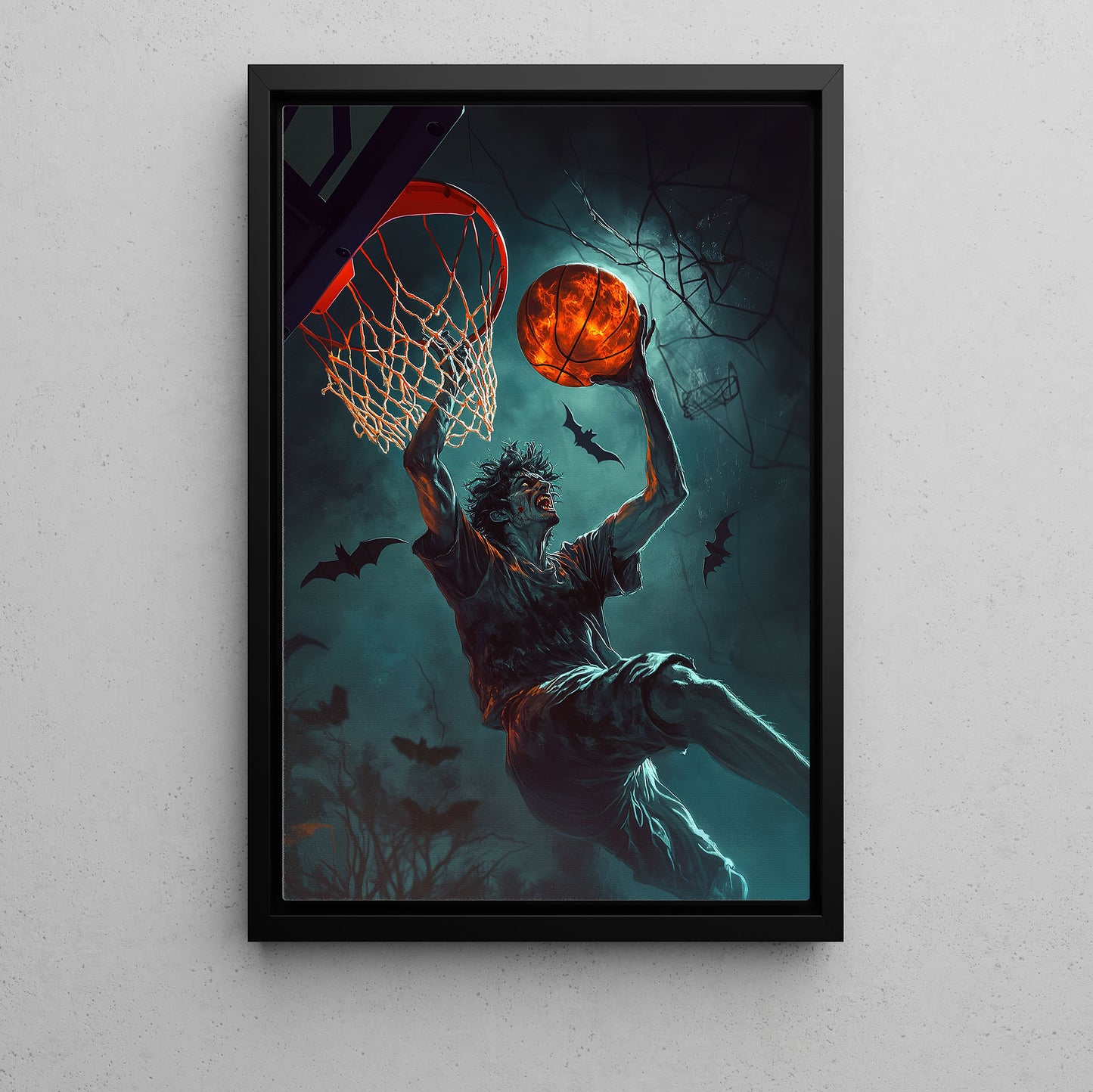 Vampire’s Midnight Dunk, Basketball Canvas Painting, Spooky Season Wall Art Decor, Halloween Poster Gift For Basketball Lovers