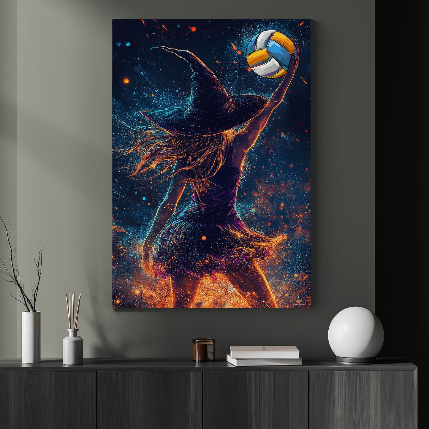 Magical Spike Canvas Painting, Spooky Season Wall Art Decor, Halloween Poster Gift For Volleyball Lovers